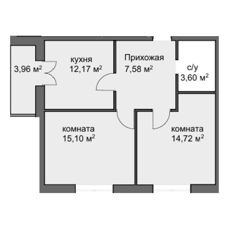 2-комн., 53.56 м², 7/8 этаж, ЖК «Центральный двор»