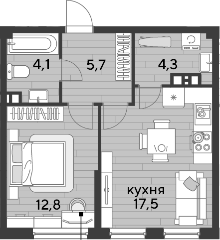 1-комн., 44.4 м², 8/19 этаж, ЖК «DОГМА ПАРК»