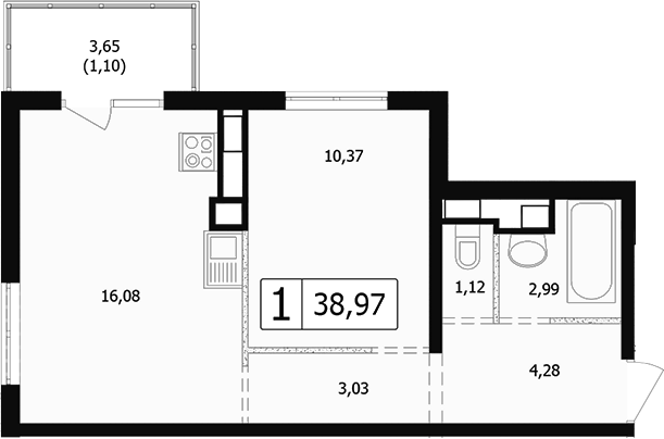 2-комн., 37.87 м², 4/24 этаж, ЖК «Парусная регата»