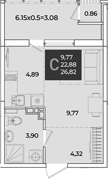 Студия, 23.74 м², 3/18 этаж, ЖК «Образцово»