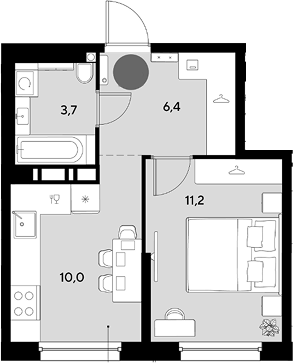 1-комн., 31.3 м², 13/16 этаж, ЖК «Грейд»