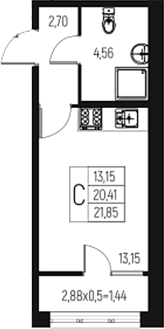 Студия, 20.41 м², 2/7 этаж, ЖК «Атаманский Сад»