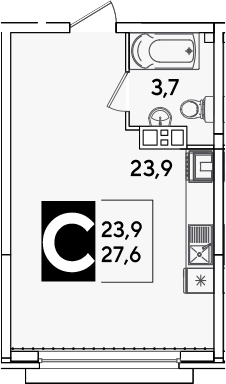 Студия, 27.6 м², 3/16 этаж, ЖК «Самолет»