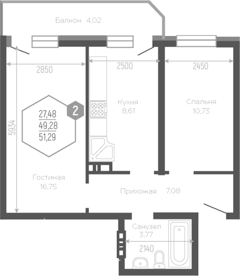 2-комн., 46.78 м², 19/19 этаж, ЖК «Черкасская»
