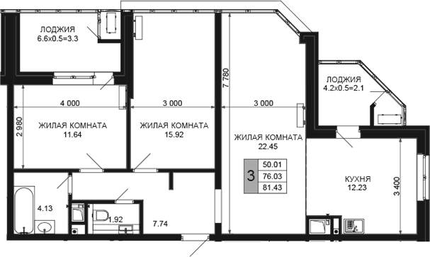 Продается 3-комн. квартира, 76.03 м²