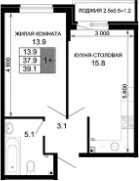 2-комн., 37.9 м², 2/16 этаж, ЖК «Дыхание»