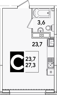 Студия, 27.3 м², 15/16 этаж, ЖК «Самолет»