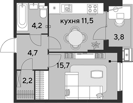Продается 1-комн. квартира, 38.3 м²