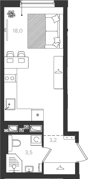 Студия, 24.7 м², 3/9 этаж, ЖК «Самолет»