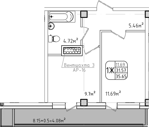 1-комн., 31.57 м², 5/8 этаж, ЖК «Моё»