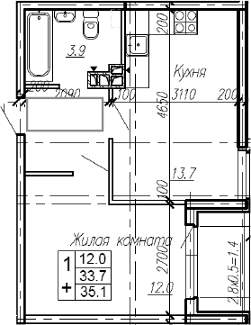 1-комн., 33.7 м², 3/4 этаж, ЖК «Эво»