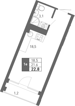 Студия, 21.6 м², 1/3 этаж, ЖК «Монако»