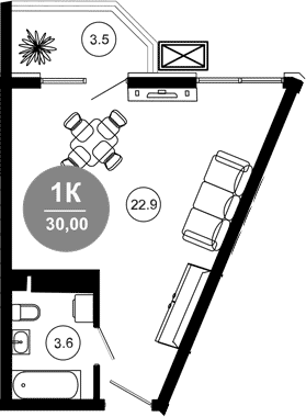 Студия, 26.5 м², 4/10 этаж, ЖК «Гостиничный комплекс GREENMONT»