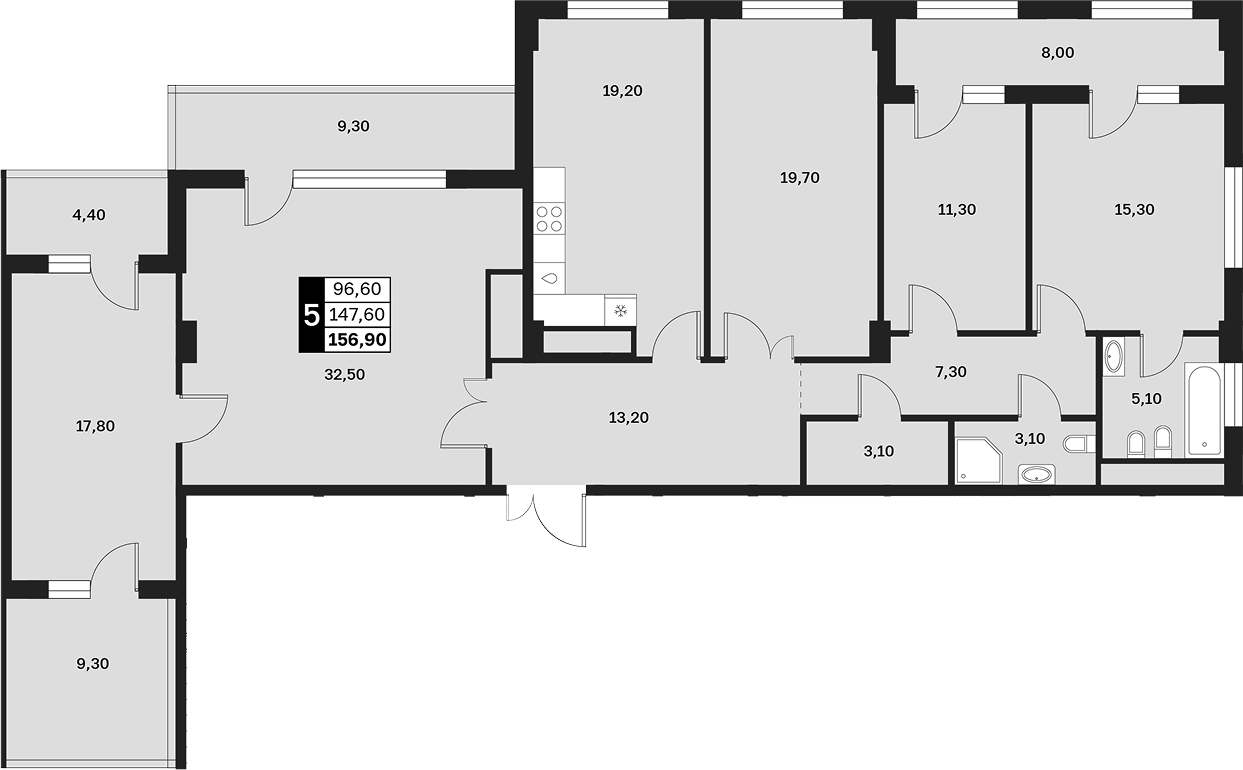 4+ комнаты, 147.6 м², 12/15 этаж, ЖК «Аксис Патриот»