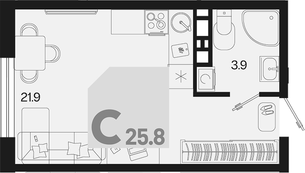 Продается 1-комн. квартира, 25.8 м²