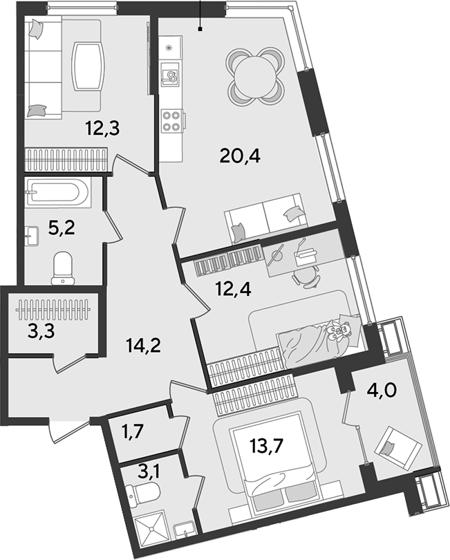 4+ комнаты, 86.3 м², 2/16 этаж, ЖК «Парк Победы»