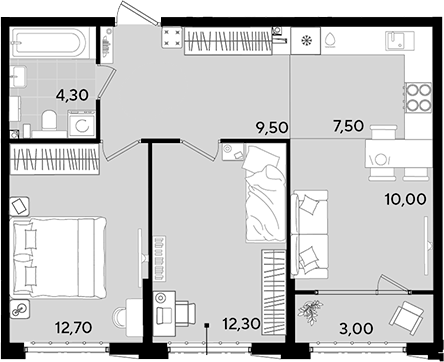 3-комн., 56.3 м², 2/18 этаж, ЖК «Порто-Ново»