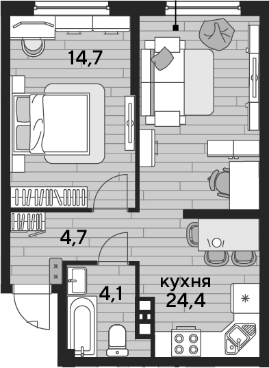 1-комн., 47.9 м², 5/16 этаж, ЖК «DОГМА ПАРК»