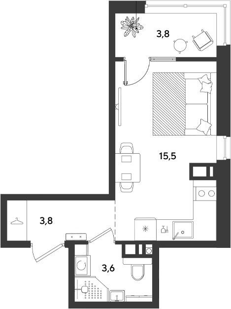 Студия, 22.9 м², 8/9 этаж, ЖК «Ридз»