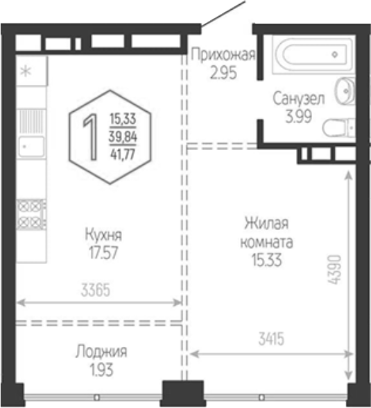 2-комн., 39.84 м², 13/16 этаж, ЖК «Гарантия PRIME»