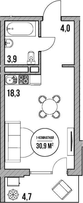 Студия, 26.2 м², 4/5 этаж, ЖК «МореТут»