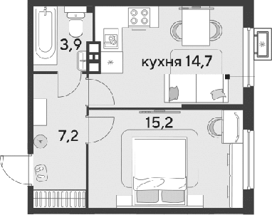 1-комн., 41 м², 8/9 этаж, ЖК «Парк Победы»