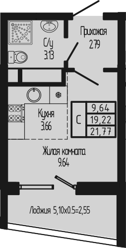 Студия, 19.22 м², 12/12 этаж, ЖК «Sun Hills Ольгинка»