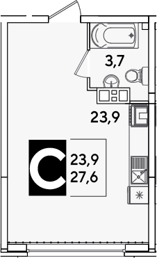 Студия, 27.6 м², 5/16 этаж, ЖК «Самолет»