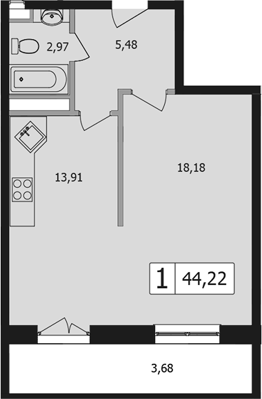 Продается 1-комн. квартира, 40.7 м²