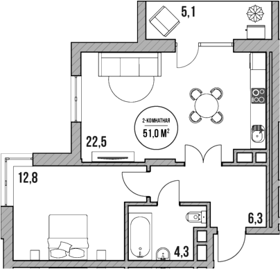 2-комн., 45.9 м², 4/5 этаж, ЖК «МореТут»