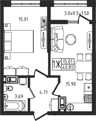 2-комн., 39.31 м², 2/9 этаж, ЖК «Яблоневый»