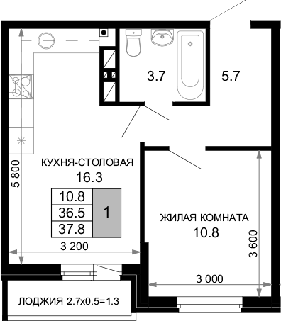 Продается 1-комн. квартира, 36.5 м²