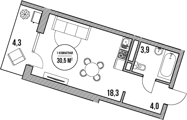 Студия, 26.2 м², 3/5 этаж, ЖК «МореТут»