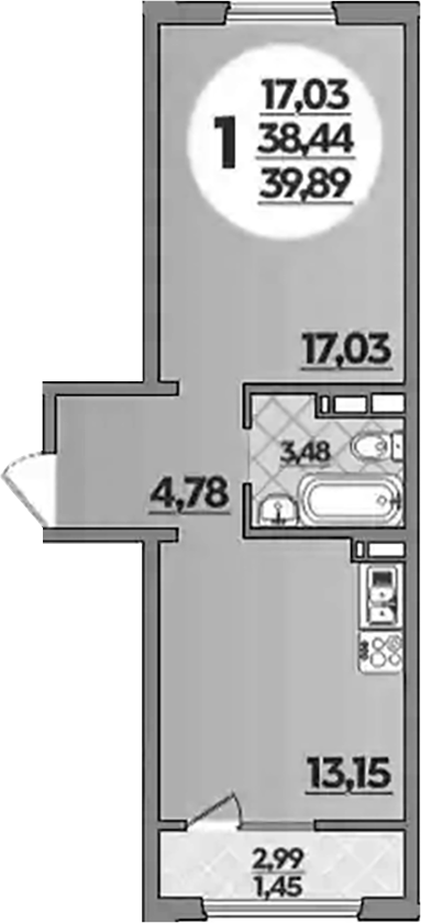 Продается 1-комн. квартира, 38.44 м²