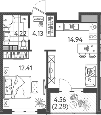 1-комн., 35.4 м², 2/9 этаж, ЖК «Друзья»