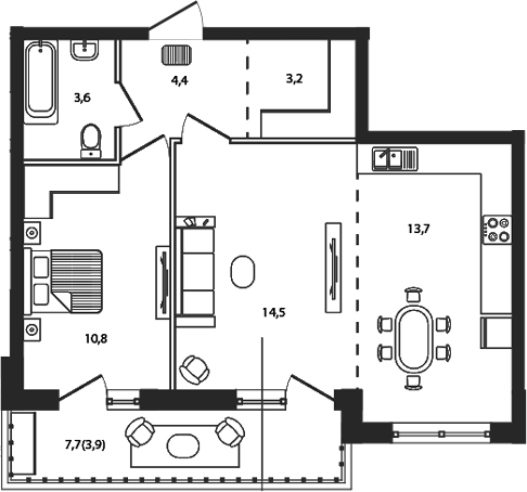 2-комн., 50.2 м², 6/7 этаж, ЖК «Сиреневый бульвар»