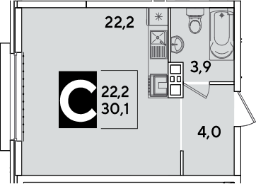Студия, 30.1 м², 5/16 этаж, ЖК «Самолет»
