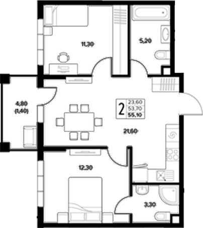 Продается 2-комн. квартира, 53.7 м²