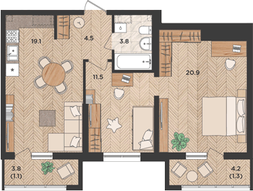 Продается 2-комн. квартира, 59.8 м²