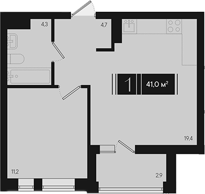 1-комн., 39.55 м², 4/9 этаж, ЖК «Эрмитаж»