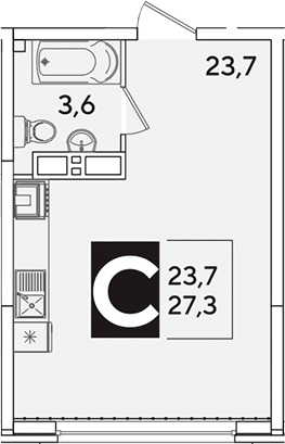 Студия, 27.3 м², 11/16 этаж, ЖК «Самолет»