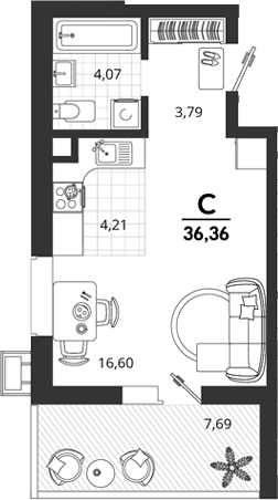 Студия, 28.67 м², 2/18 этаж, ЖК «Родные Просторы»