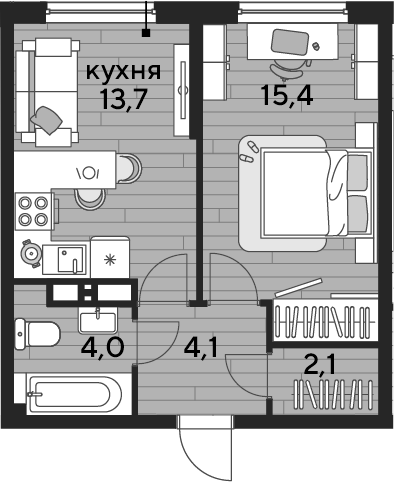 1-комн., 39.3 м², 10/16 этаж, ЖК «DОГМА ПАРК»