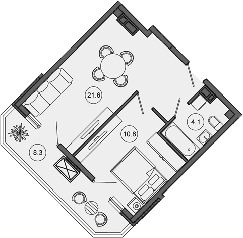 2-комн., 36.5 м², 7/10 этаж, ЖК «Гостиничный комплекс GREENMONT»