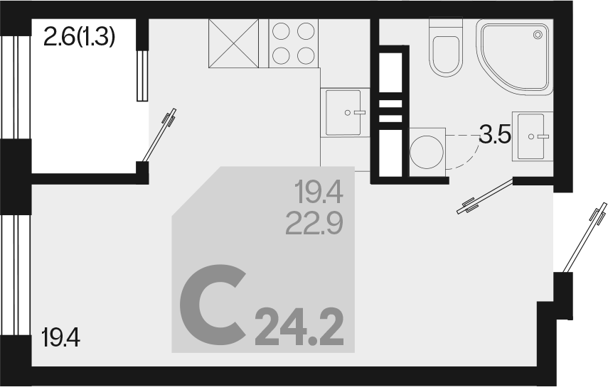 Студия, 22.9 м², 10/18 этаж, ЖК «Первое место»