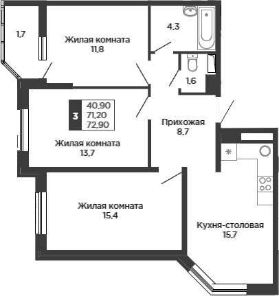 4+ комнаты, 71.2 м², 17/23 этаж, ЖК «Сказка Град»