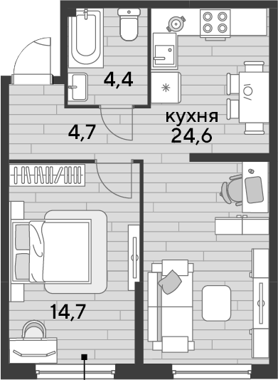 1-комн., 48.4 м², 2/16 этаж, ЖК «DОГМА ПАРК»