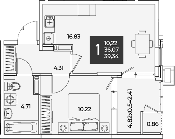 1-комн., 36.07 м², 15/18 этаж, ЖК «Образцово»