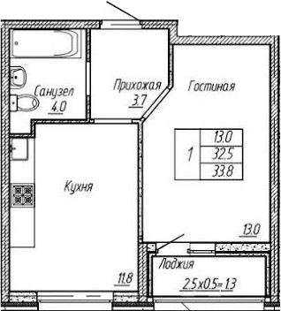 1-комн., 32.5 м², 2/18 этаж, ЖК «Архитектор. ГК ЮгСтройИнвест»