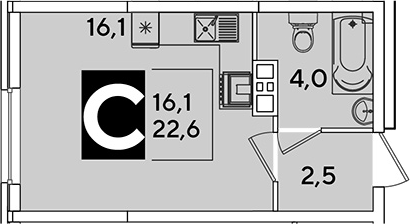 Студия, 22.6 м², 3/16 этаж, ЖК «Самолет»